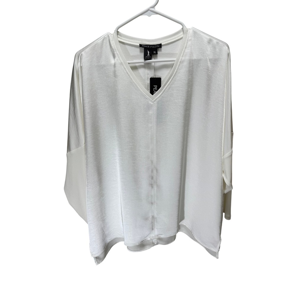 Peace of Cloth Top Women XL White Satin Ribbed Oversized Layers Capsule NEW